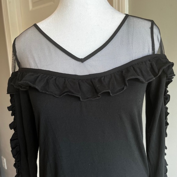 Love Scarlett Black Ruffle Off Shoulder Mesh Top Blouse Whimsical Goth Victorian - Picture 3 of 7